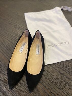 Jimmy Choo Black Suede Pointed Ballet Flats